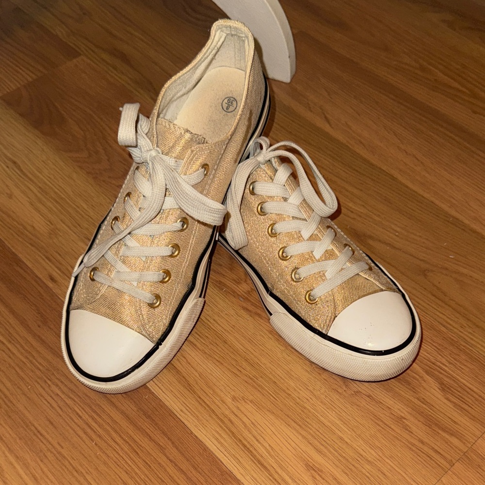 Gold and White Low-Top Sneakers